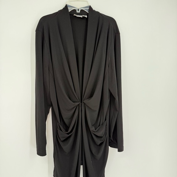 Chico's Black Slinky Knit Ruched Front Long Cardigan size 3 (XL) Long Sleeves - Picture 3 of 5